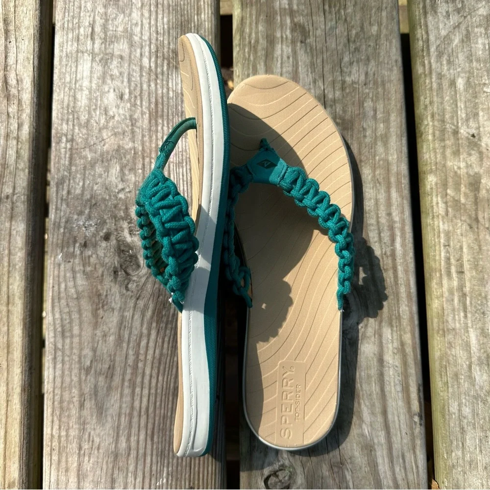 Sperry Seabrooke Current Thong Sandals Braided Turquoise Leather Size‎ 9